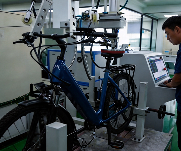 Workers performing quality checks on electric bikes